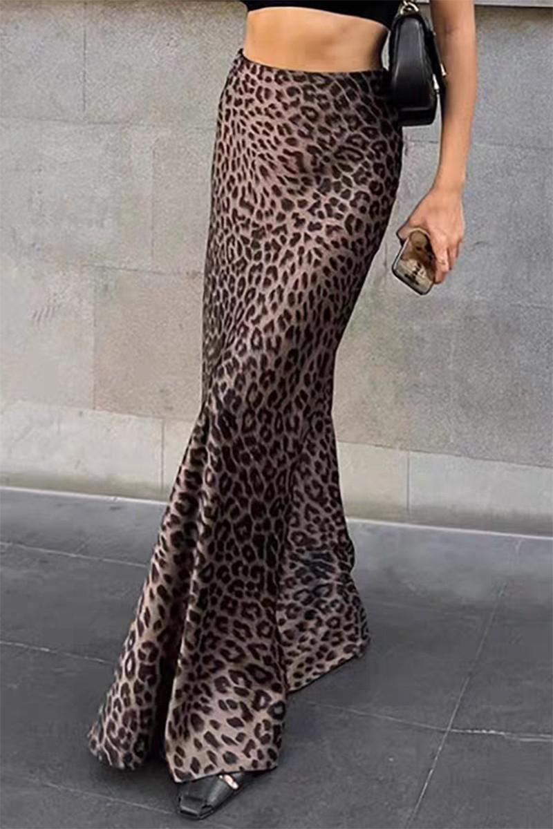 SILK SATIN MAXI LEOPARD SKIRT