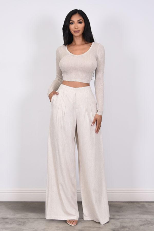 LUNEL LUREX TOP LINEN PANTS SET 5798